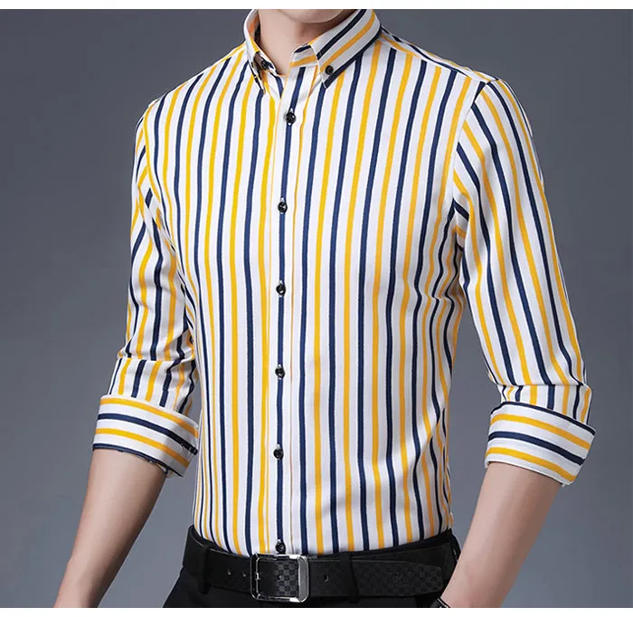 Casual Non-Iron Stretch Long Sleeve Striped Dress Shirt