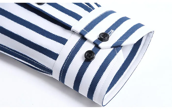 Casual Non-Iron Stretch Long Sleeve Striped Dress Shirt