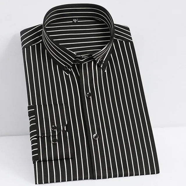 Casual Non-Iron Stretch Long Sleeve Striped Dress Shirt
