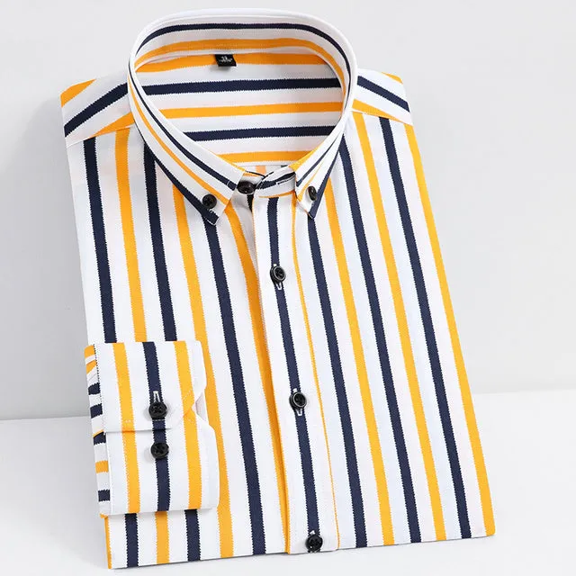 Casual Non-Iron Stretch Long Sleeve Striped Dress Shirt