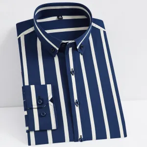 Casual Non-Iron Stretch Long Sleeve Striped Dress Shirt