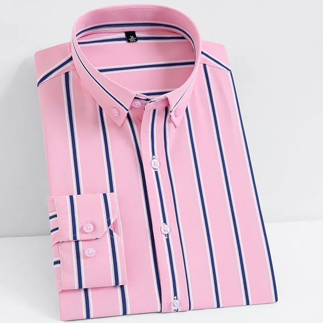 Casual Non-Iron Stretch Long Sleeve Striped Dress Shirt