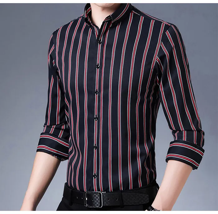 Casual Non-Iron Stretch Long Sleeve Striped Dress Shirt