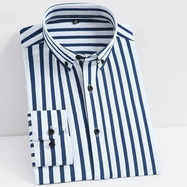 Casual Non-Iron Stretch Long Sleeve Striped Dress Shirt