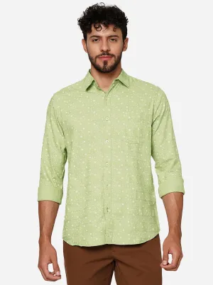 Celadon Green Printed Slim Fit Casual Shirt | JadeBlue