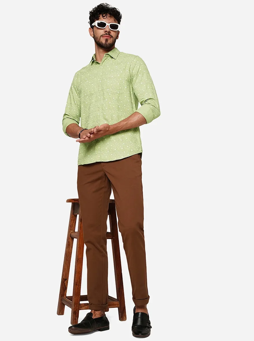 Celadon Green Printed Slim Fit Casual Shirt | JadeBlue