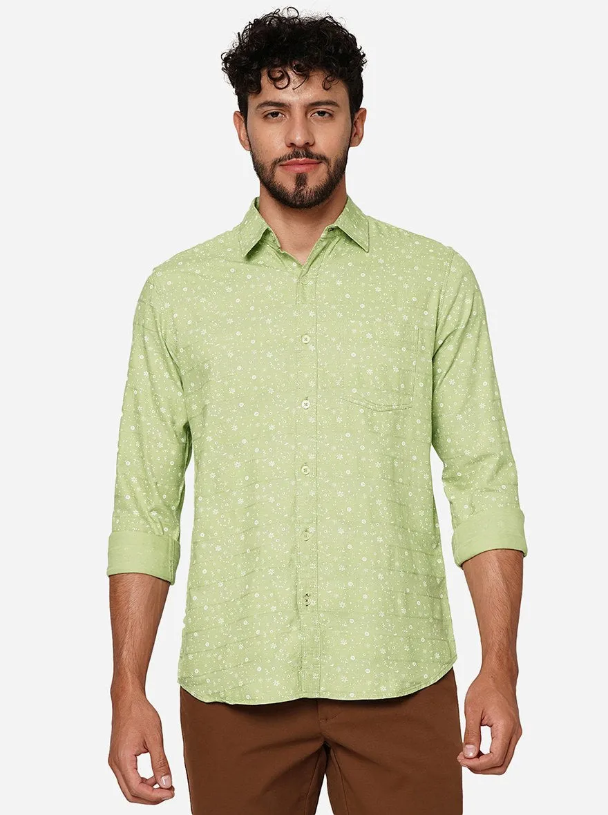 Celadon Green Printed Slim Fit Casual Shirt | JadeBlue