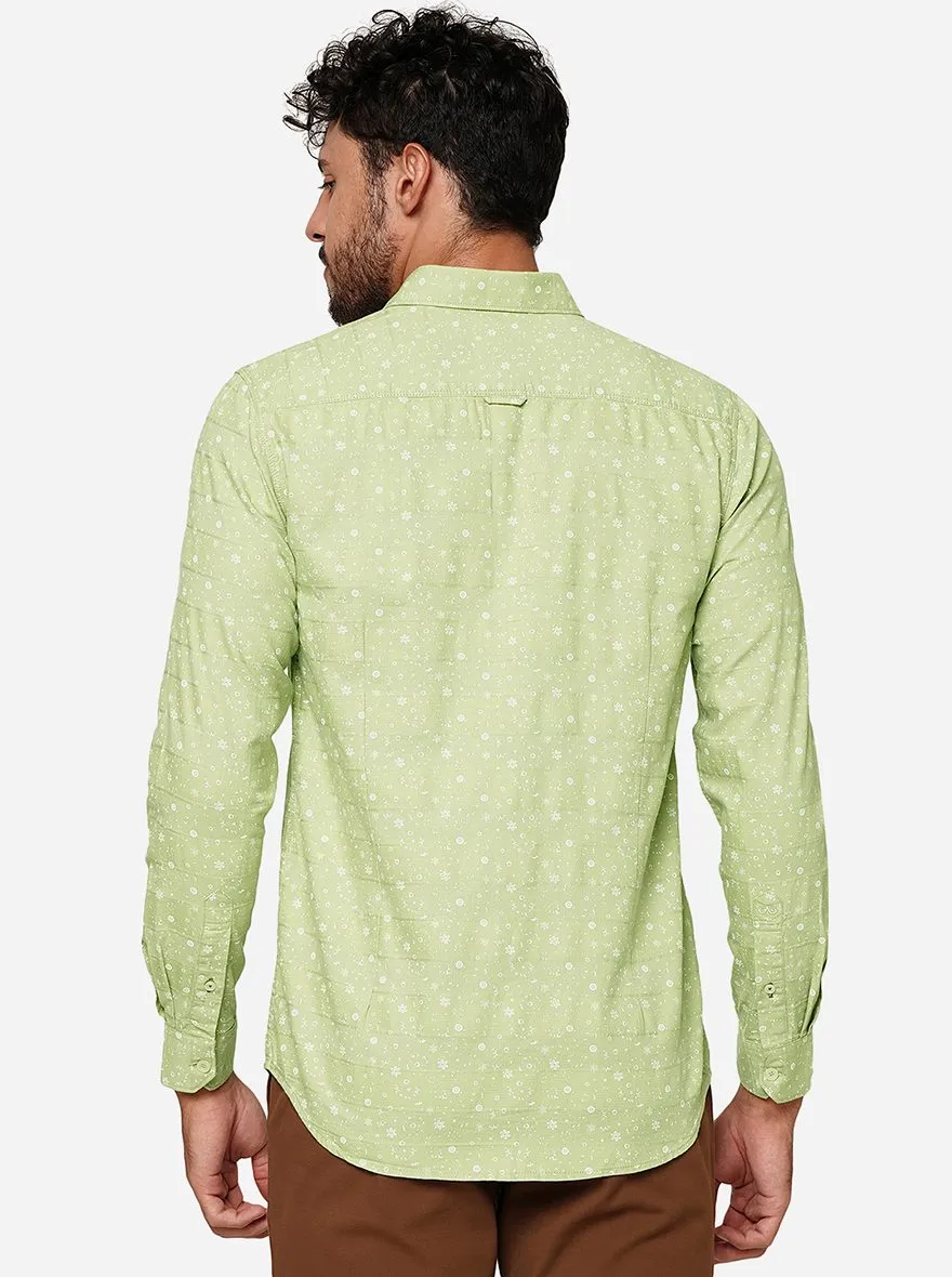 Celadon Green Printed Slim Fit Casual Shirt | JadeBlue