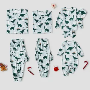 Christmas Family Matching Dinosaur Print Long-sleeve Pajamas Sets(Flame resistant)