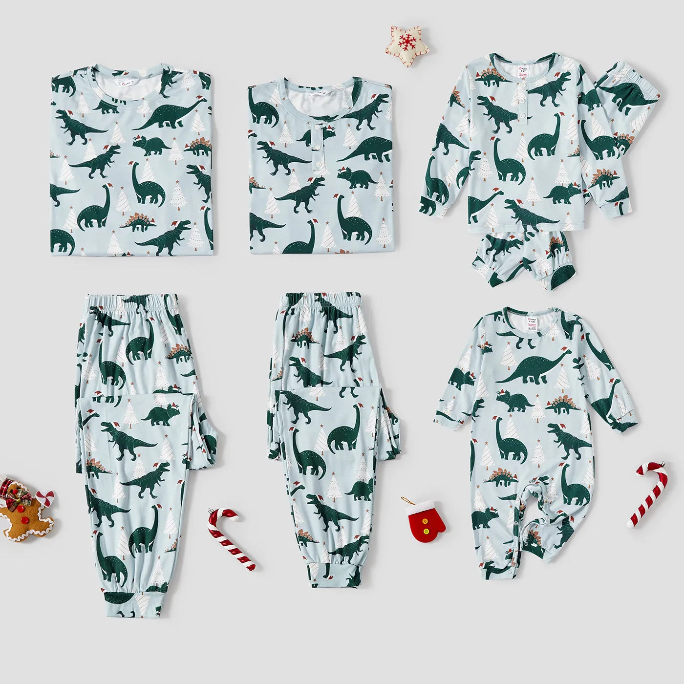 Christmas Family Matching Dinosaur Print Long-sleeve Pajamas Sets(Flame resistant)