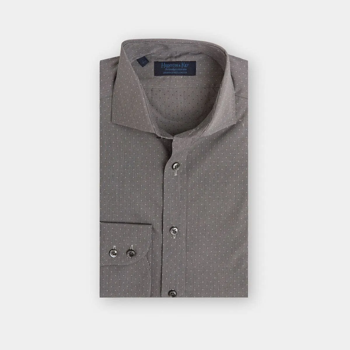 Contemporary Fit Black & White Dot Twill Cotton Shirt with Cut-away Collar & Two Button Cuff