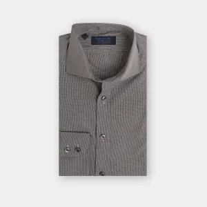 Contemporary Fit Black & White Dot Twill Cotton Shirt with Cut-away Collar & Two Button Cuff