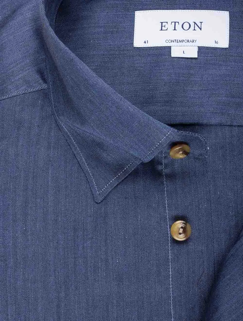 Contemporary Fit Herringbone Flannel Shirt Blue