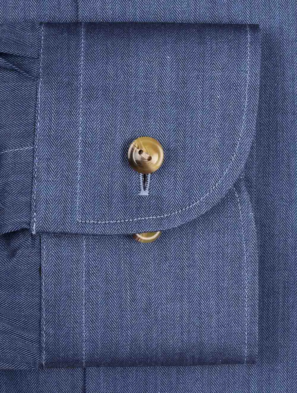 Contemporary Fit Herringbone Flannel Shirt Blue