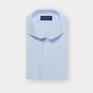 Contemporary Fit Light Blue Ladder Stripe Cotton Shirt with Cut-away Collar & Two Button Cuff