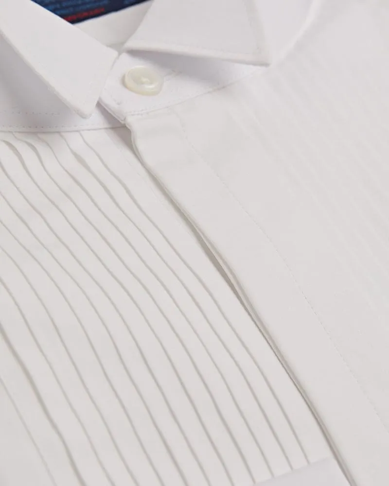 Contemporary Fit, Wing Collar, Double Cuff Dress Shirt With Pleated Front