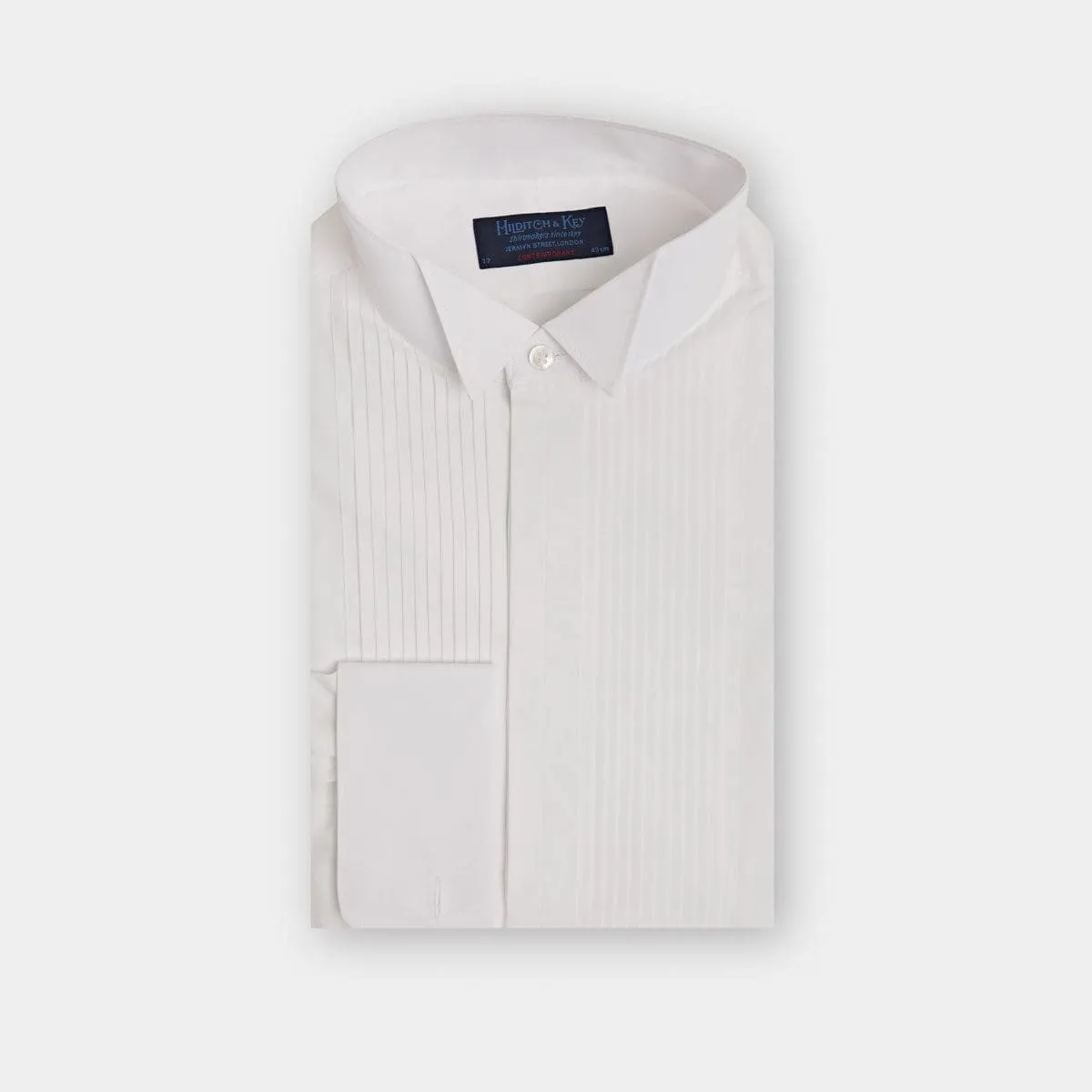 Contemporary Fit, Wing Collar, Double Cuff Dress Shirt With Pleated Front