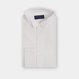 Contemporary Fit, Wing Collar, Double Cuff Dress Shirt With Pleated Front