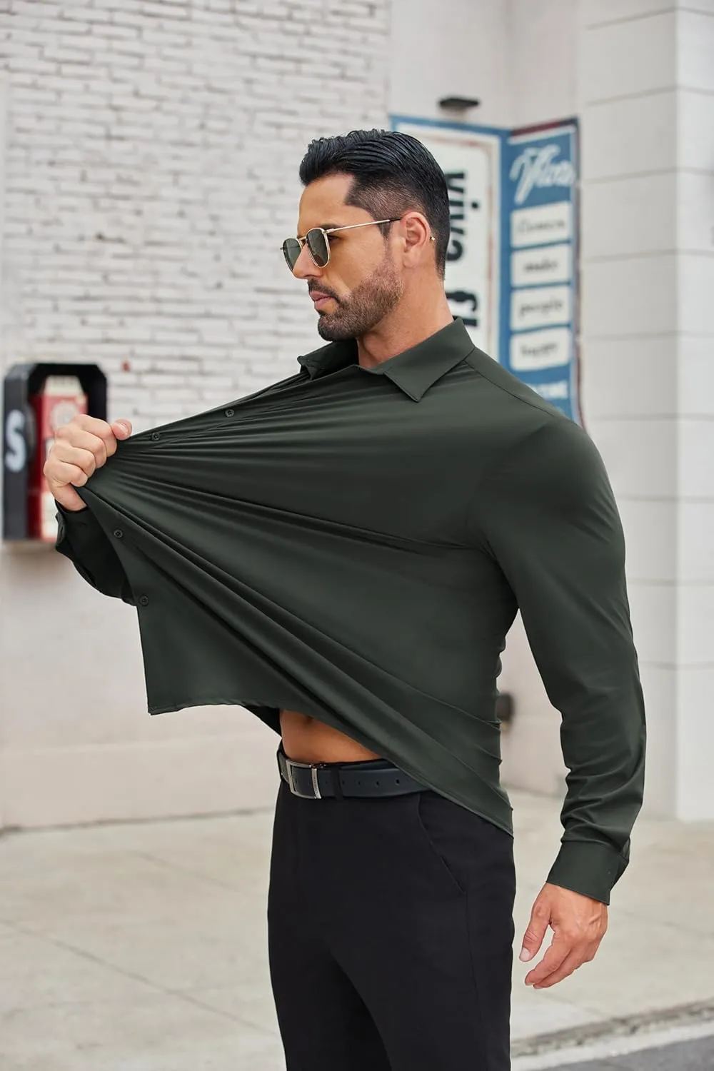 COOFANDY Mens Dress Shirts Long Sleeve 4-Way Stretch Wrinkle Free Shirts Button Down Business Formal Shirts
