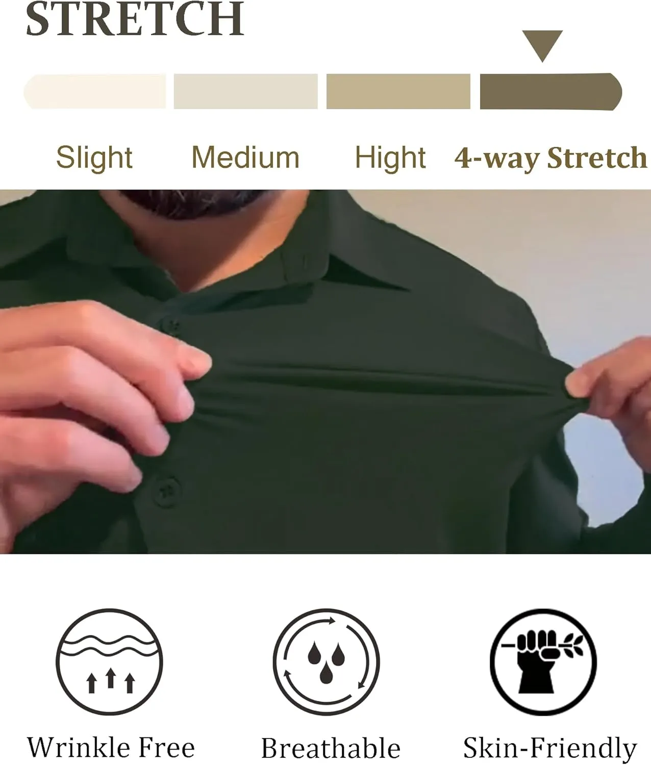 COOFANDY Mens Dress Shirts Long Sleeve 4-Way Stretch Wrinkle Free Shirts Button Down Business Formal Shirts