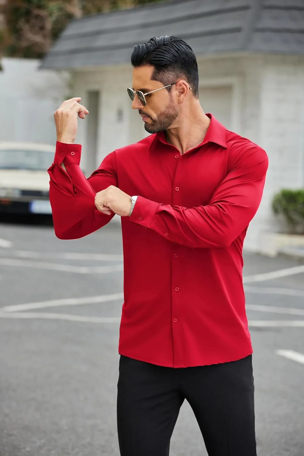 COOFANDY Mens Dress Shirts Long Sleeve 4-Way Stretch Wrinkle Free Shirts Button Down Business Formal Shirts