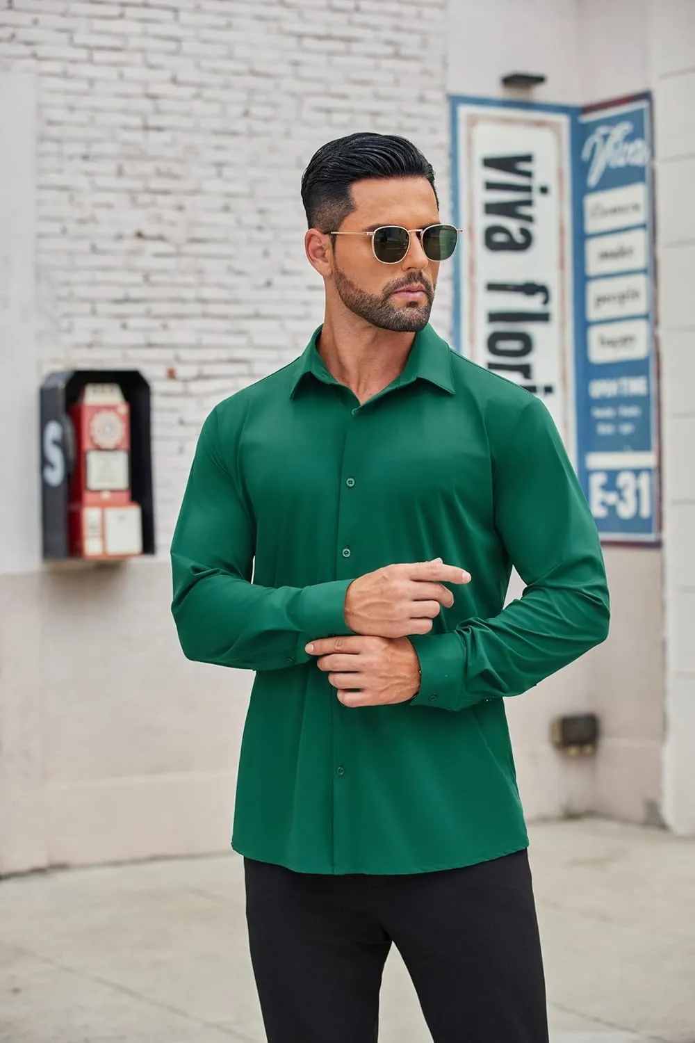 COOFANDY Mens Dress Shirts Long Sleeve 4-Way Stretch Wrinkle Free Shirts Button Down Business Formal Shirts