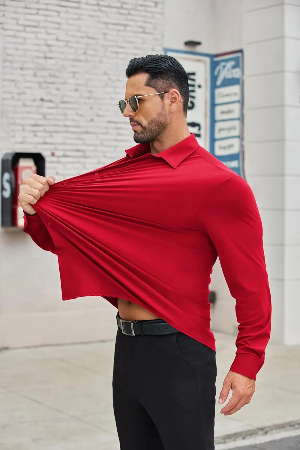 COOFANDY Mens Dress Shirts Long Sleeve 4-Way Stretch Wrinkle Free Shirts Button Down Business Formal Shirts