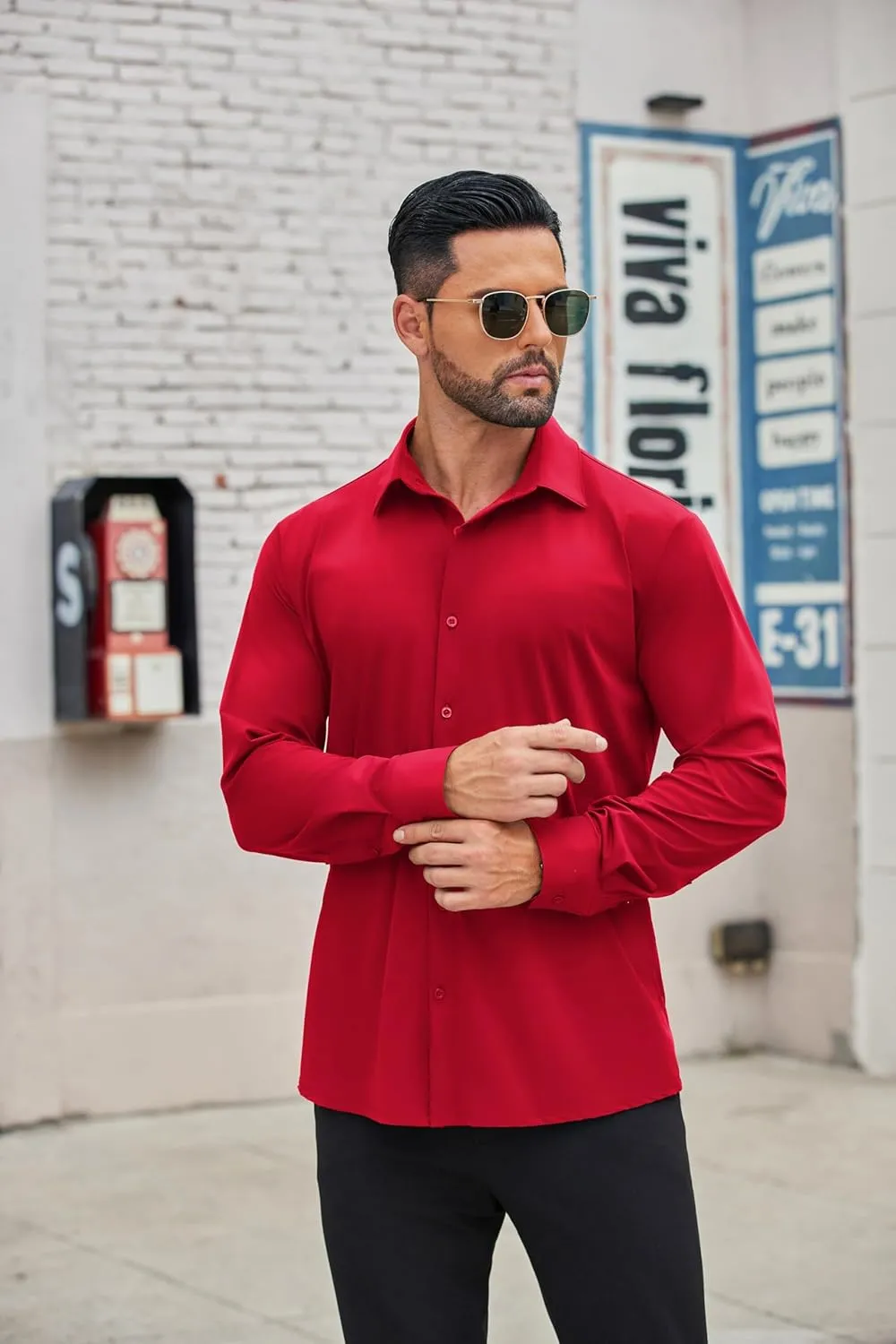 COOFANDY Mens Dress Shirts Long Sleeve 4-Way Stretch Wrinkle Free Shirts Button Down Business Formal Shirts