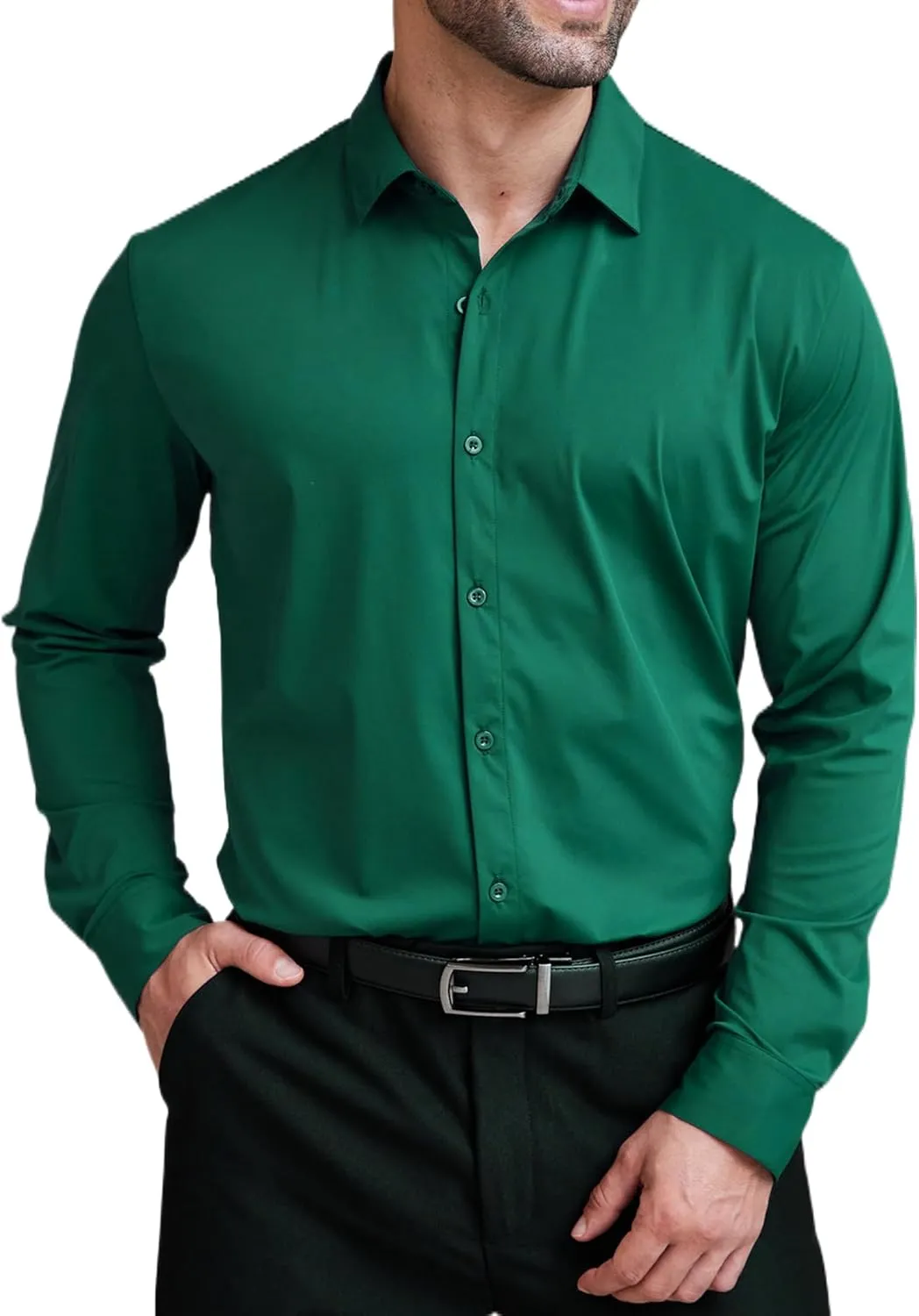 COOFANDY Mens Dress Shirts Long Sleeve 4-Way Stretch Wrinkle Free Shirts Button Down Business Formal Shirts