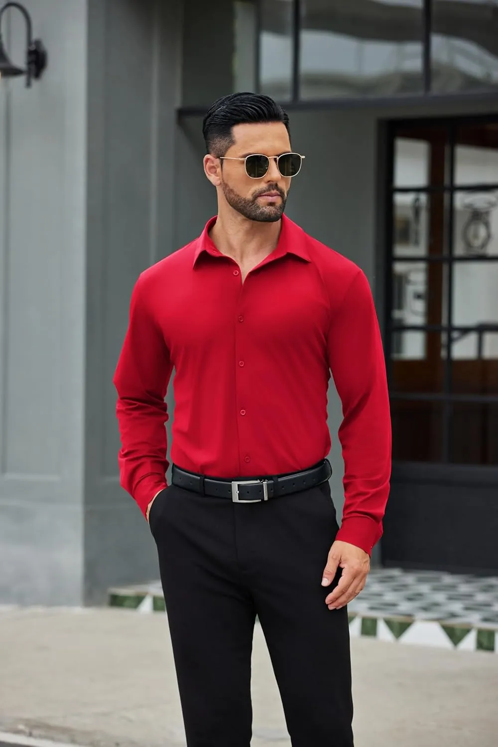 COOFANDY Mens Dress Shirts Long Sleeve 4-Way Stretch Wrinkle Free Shirts Button Down Business Formal Shirts