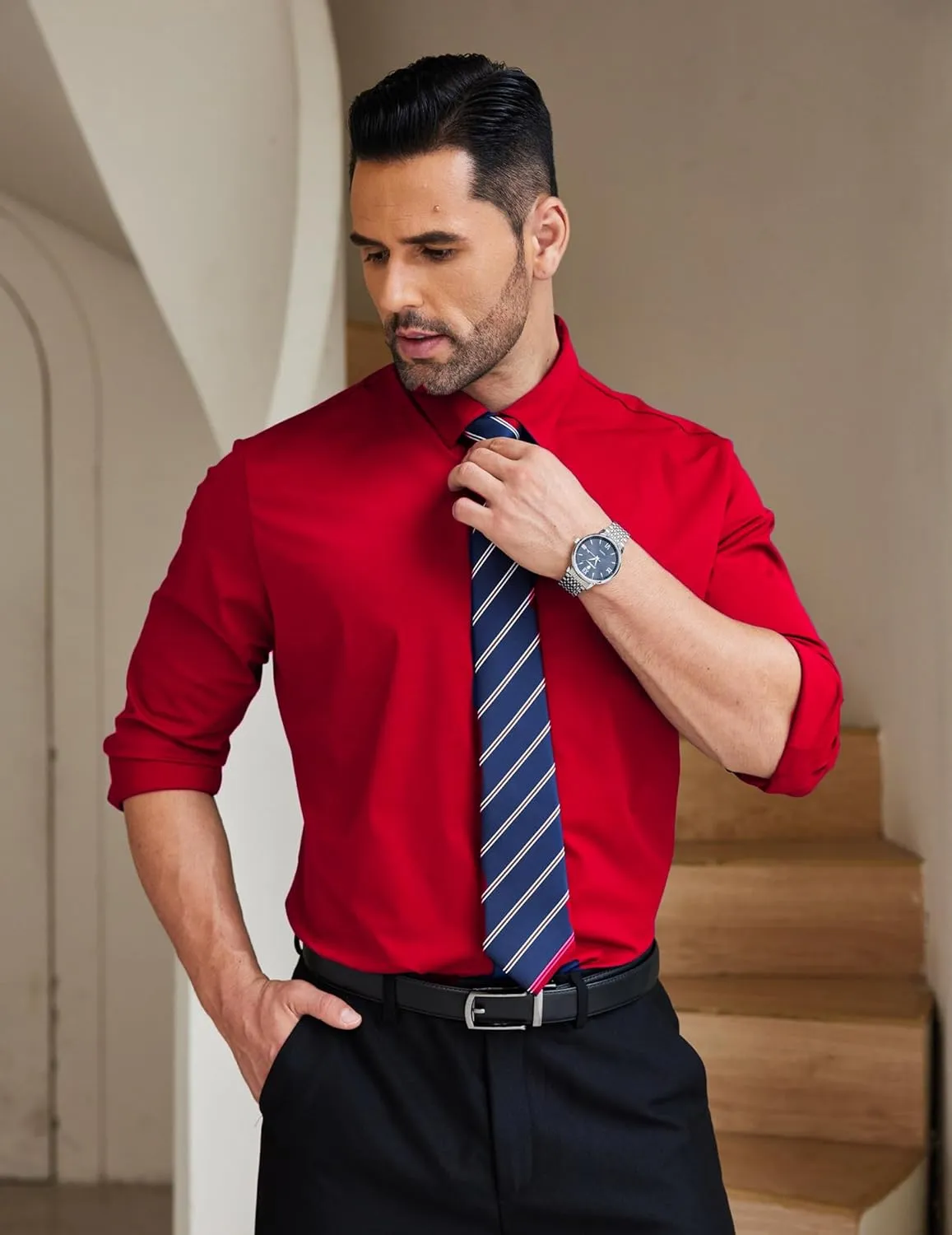 COOFANDY Mens Dress Shirts Long Sleeve 4-Way Stretch Wrinkle Free Shirts Button Down Business Formal Shirts