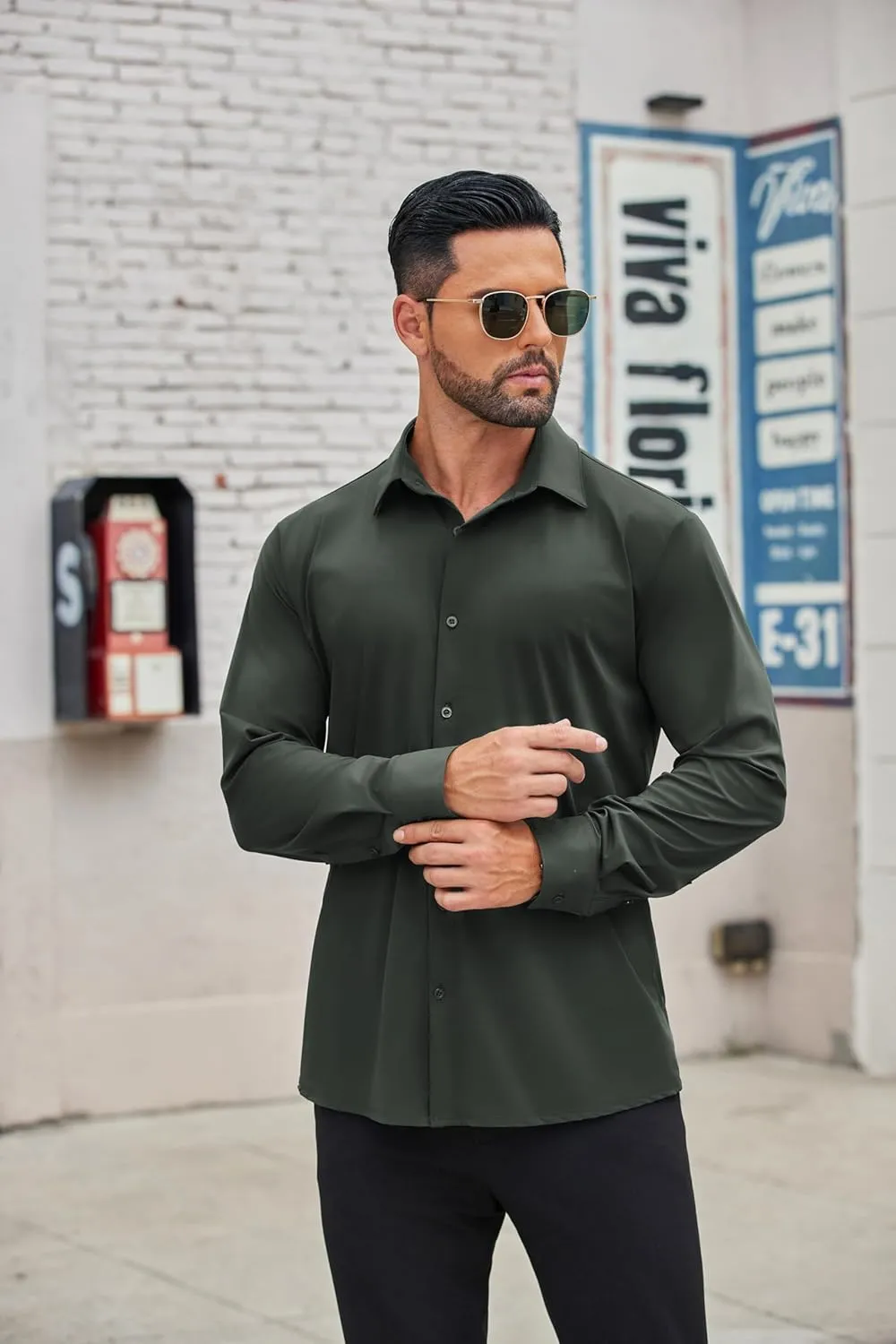 COOFANDY Mens Dress Shirts Long Sleeve 4-Way Stretch Wrinkle Free Shirts Button Down Business Formal Shirts