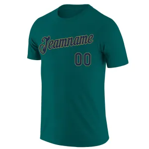 Custom Aqua Navy-Gold Classic Style Crew neck T-Shirts Full Sublimated