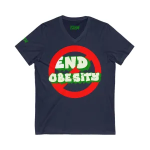 End Obesity - Unisex Jersey Short Sleeve V-Neck Tee