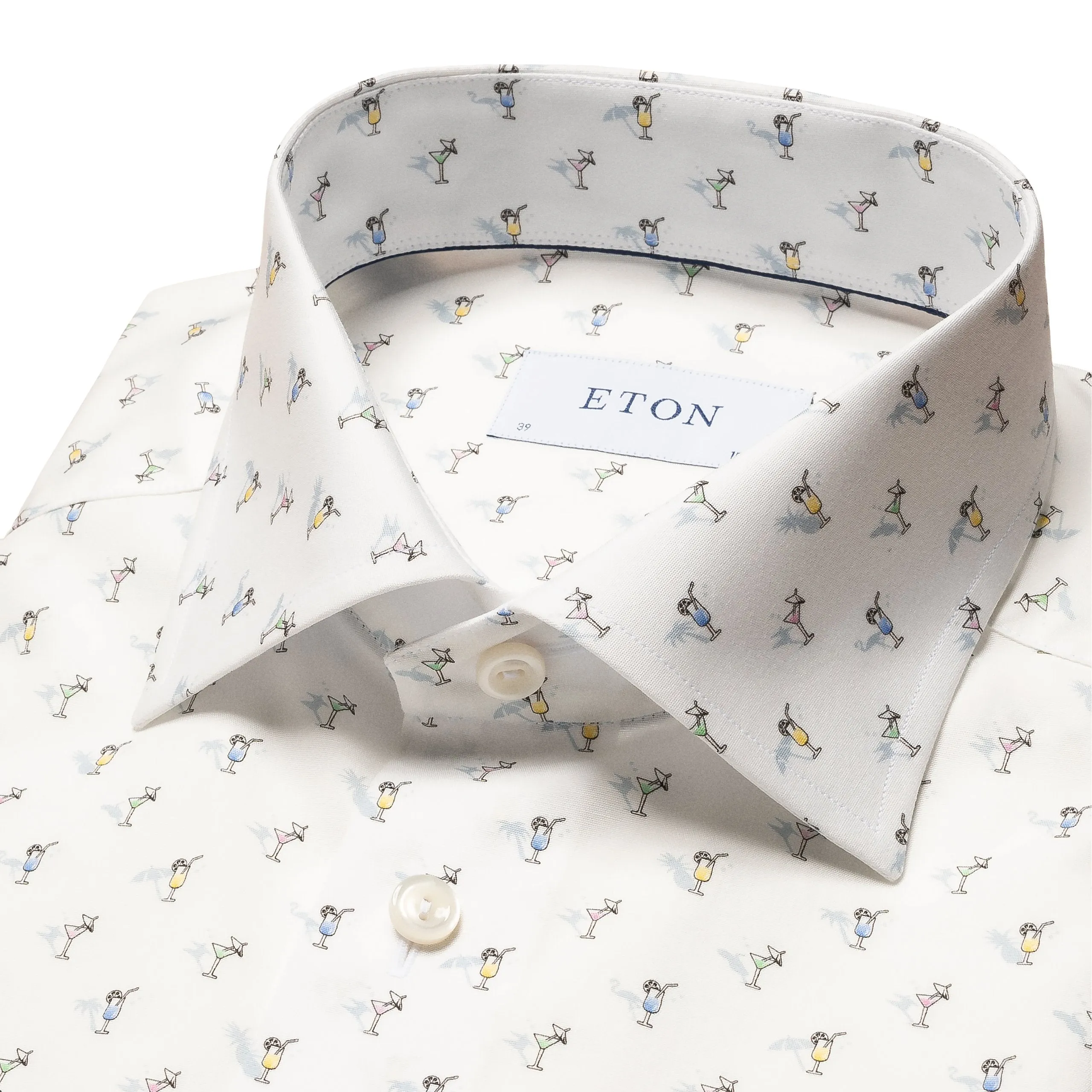 ETON - White CONTEMPORARY FIT Drink Print Signature Poplin Shirt 10001165101