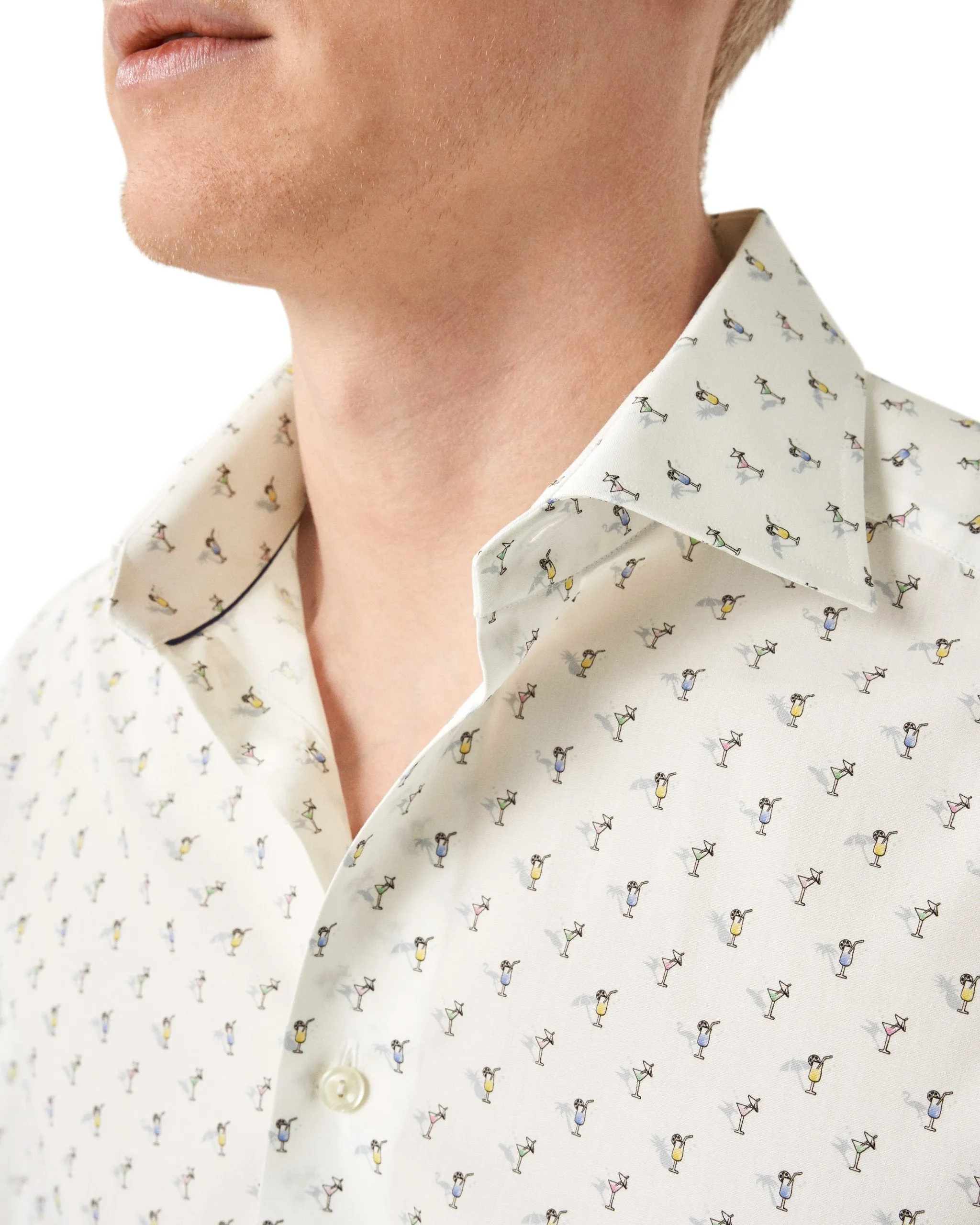 ETON - White CONTEMPORARY FIT Drink Print Signature Poplin Shirt 10001165101