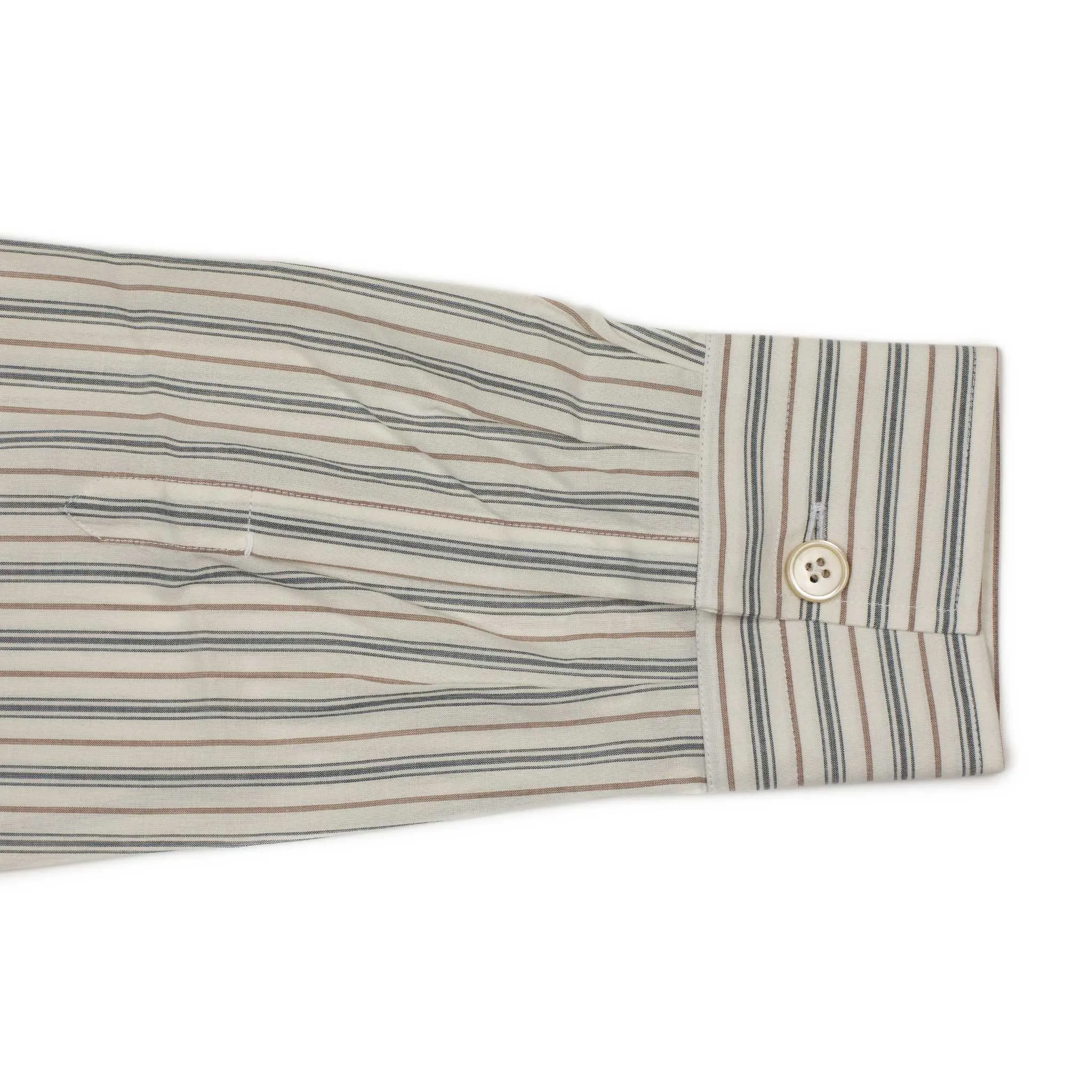 Exclusive Work Shirt in ecru cotton with blue and tan retro stripes