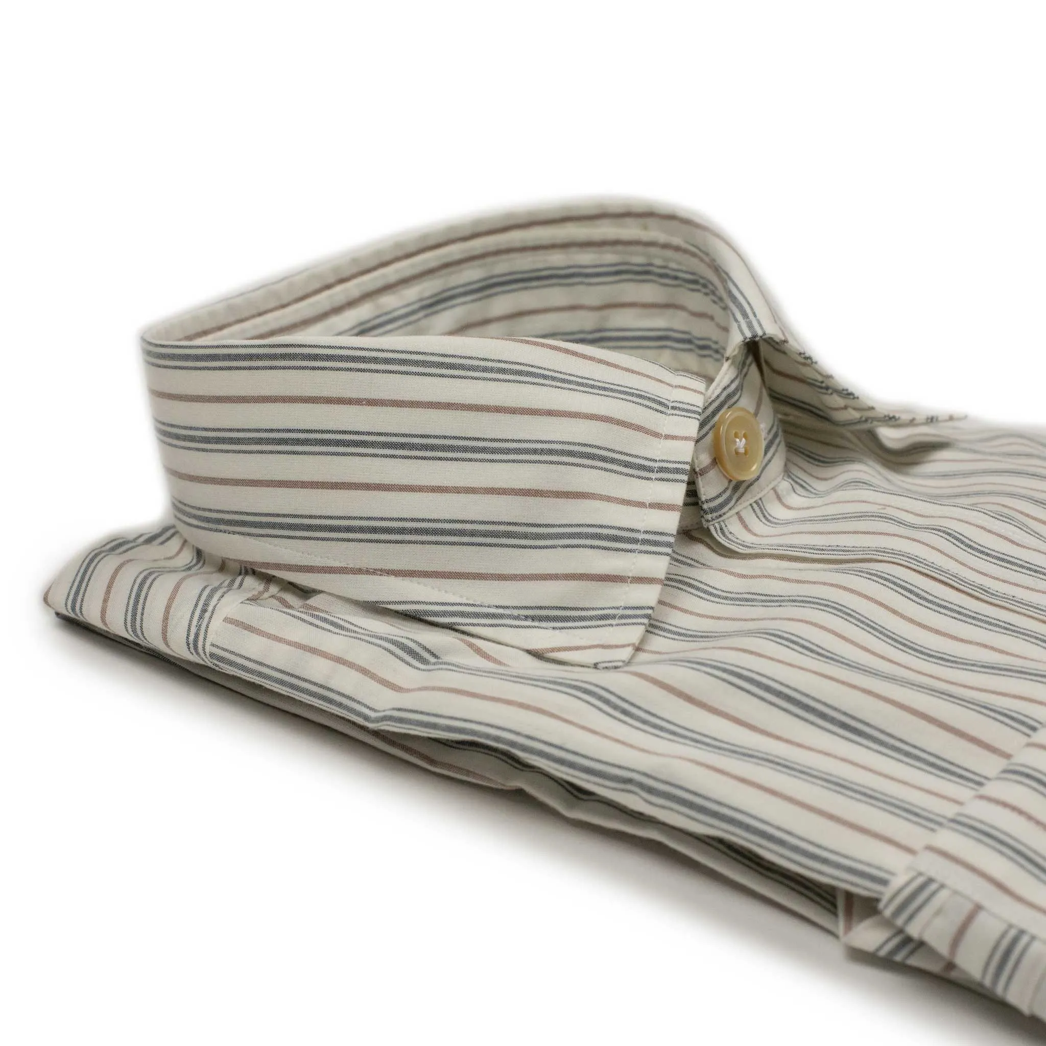 Exclusive Work Shirt in ecru cotton with blue and tan retro stripes