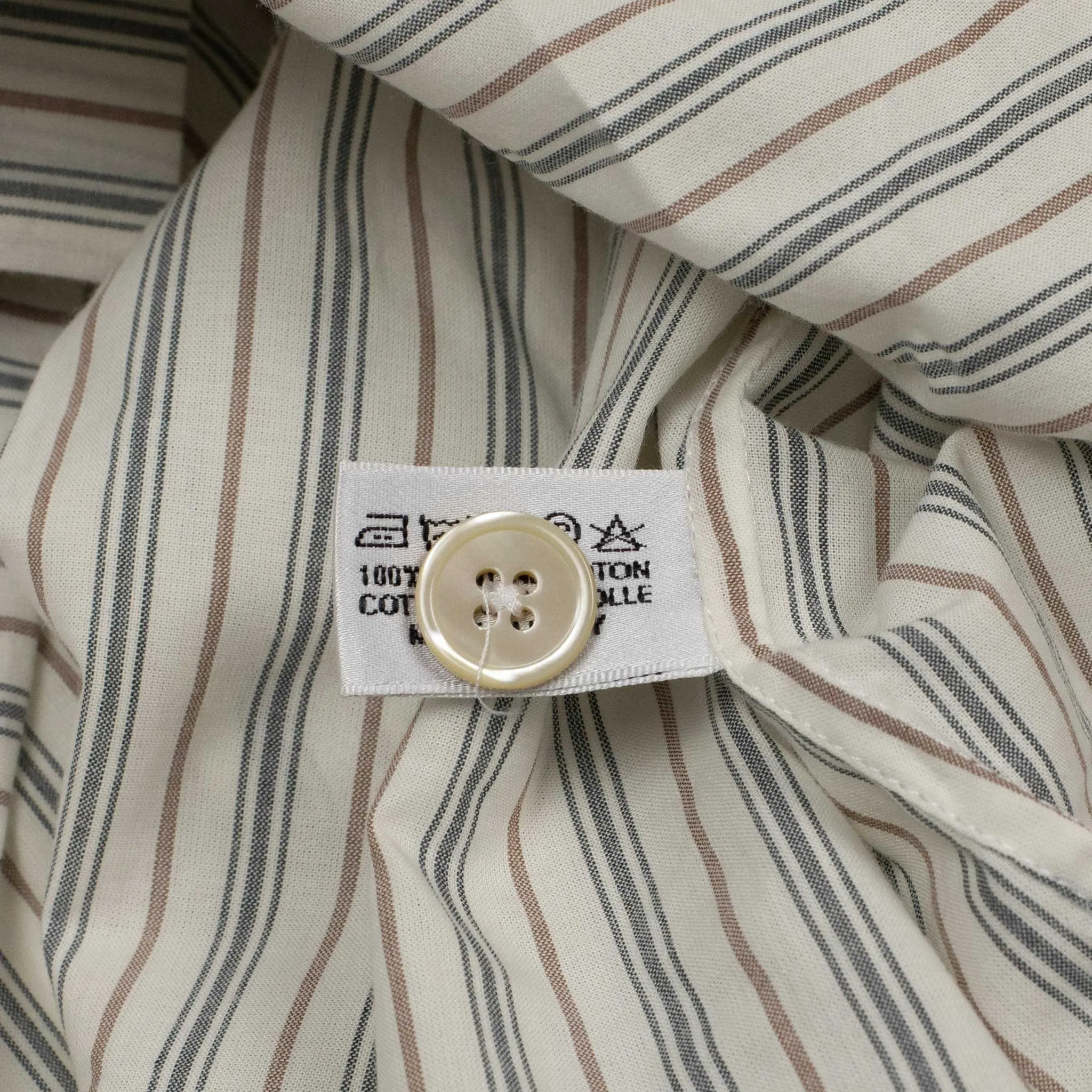 Exclusive Work Shirt in ecru cotton with blue and tan retro stripes