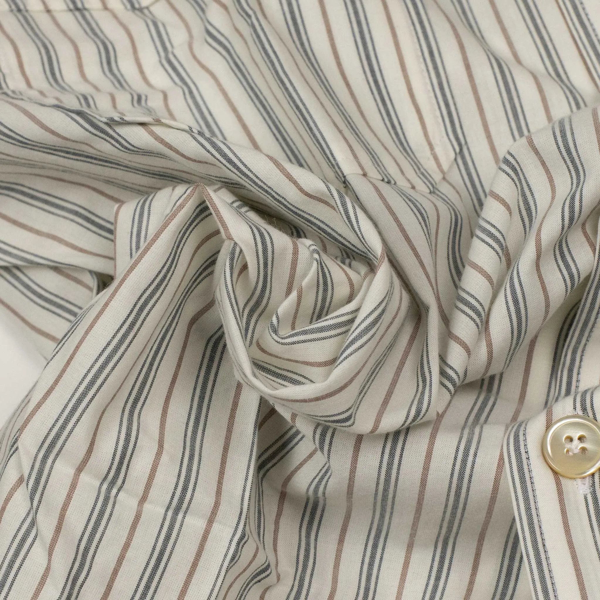 Exclusive Work Shirt in ecru cotton with blue and tan retro stripes