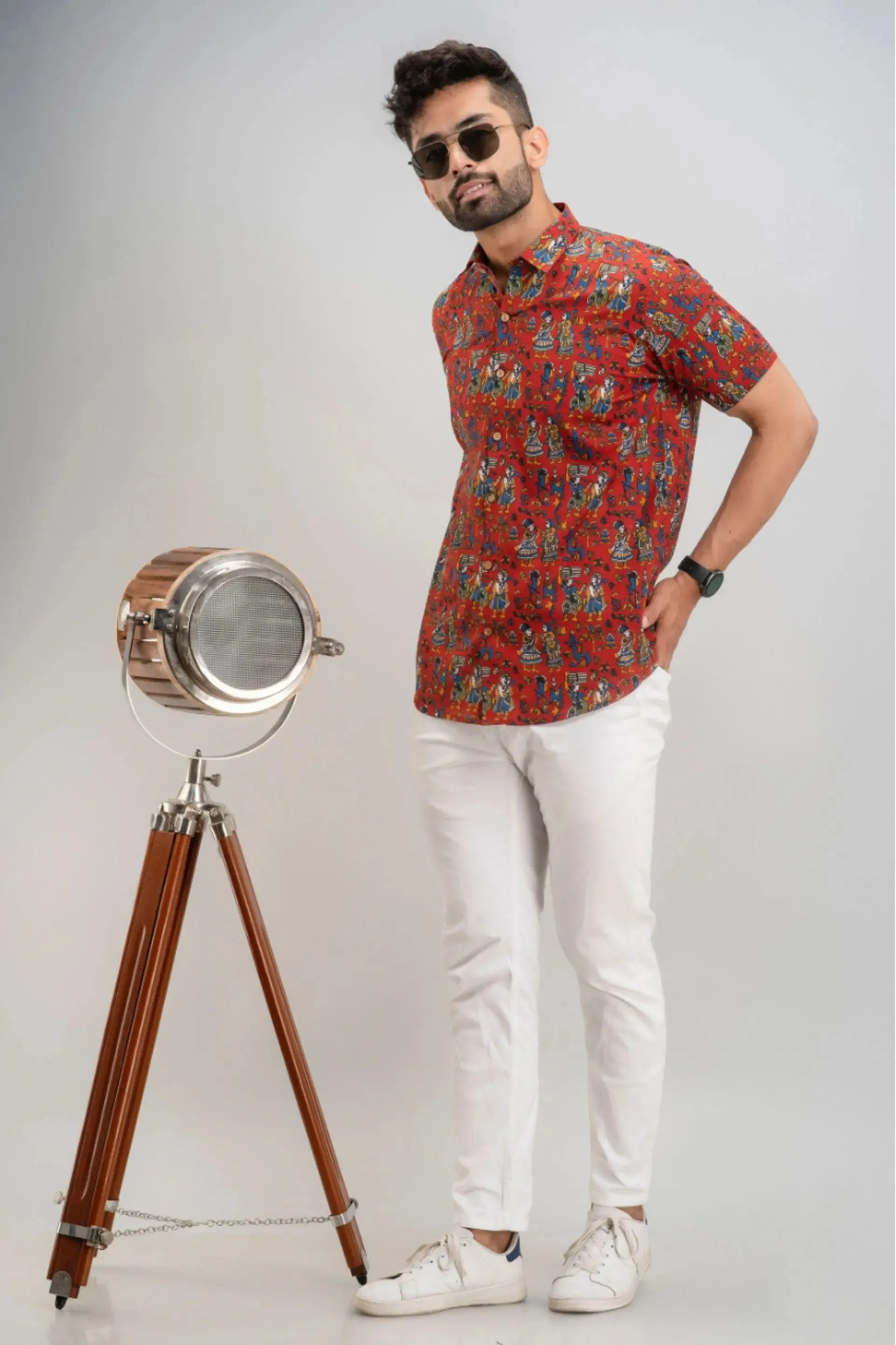 Firangi Yarn Warli Block Printed Cotton Red Shirt For Men