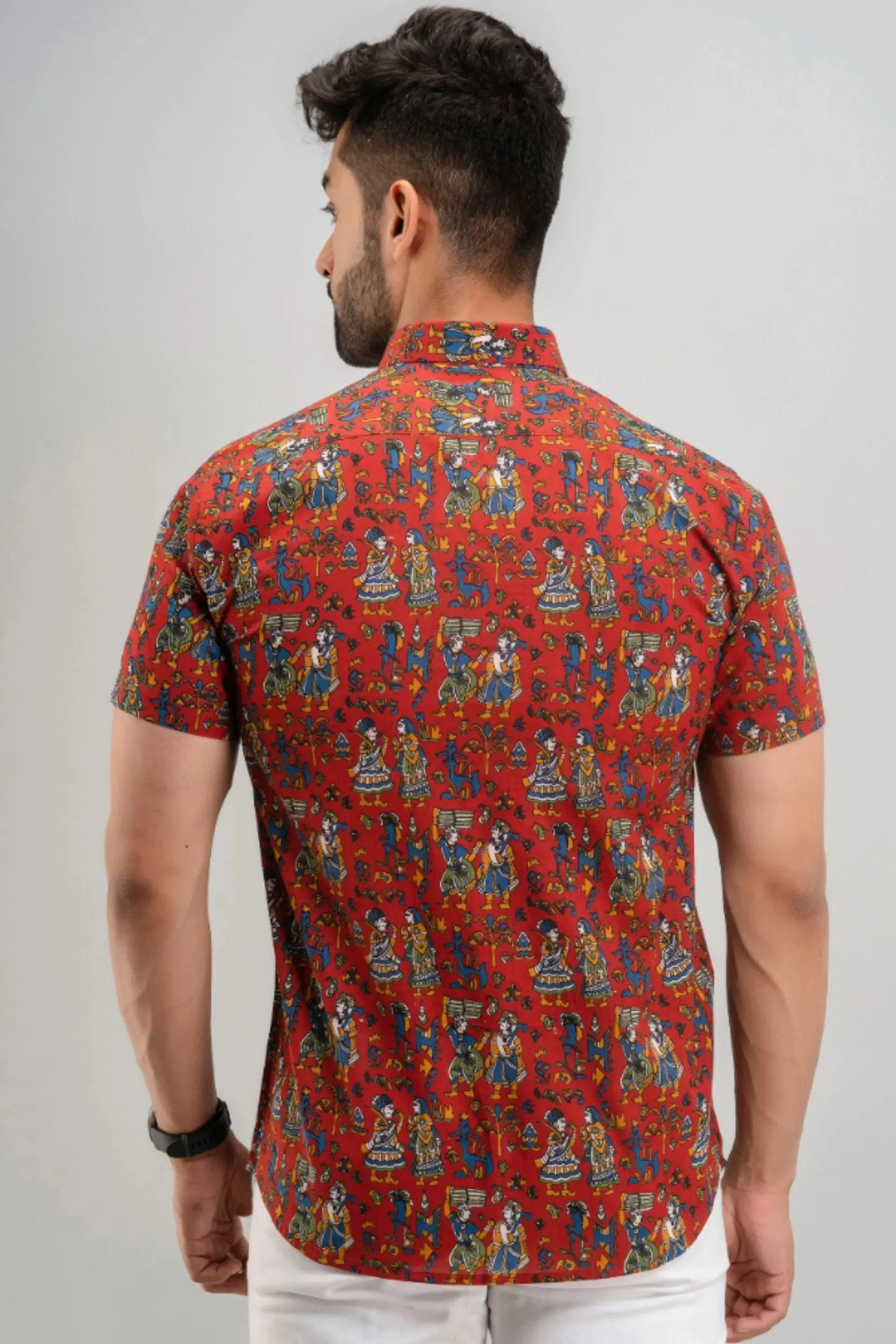 Firangi Yarn Warli Block Printed Cotton Red Shirt For Men