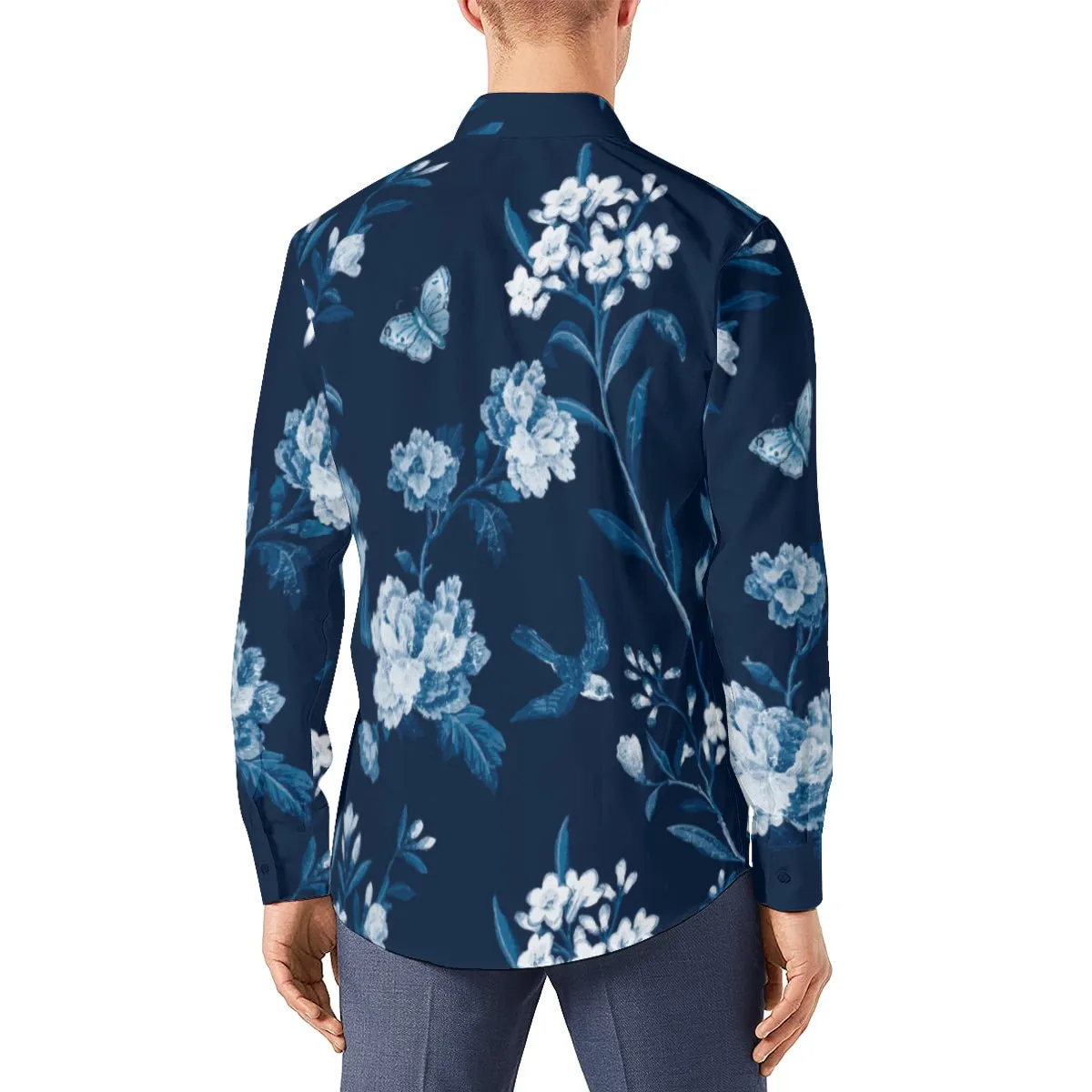 Floral Shirt Men, Navy Blue Shirt, Abstract Floral Shirt, Dark Blue Dress Shirt, Men's Dress Shirt, Romantic Shirt Men, Elegant Shirt Men