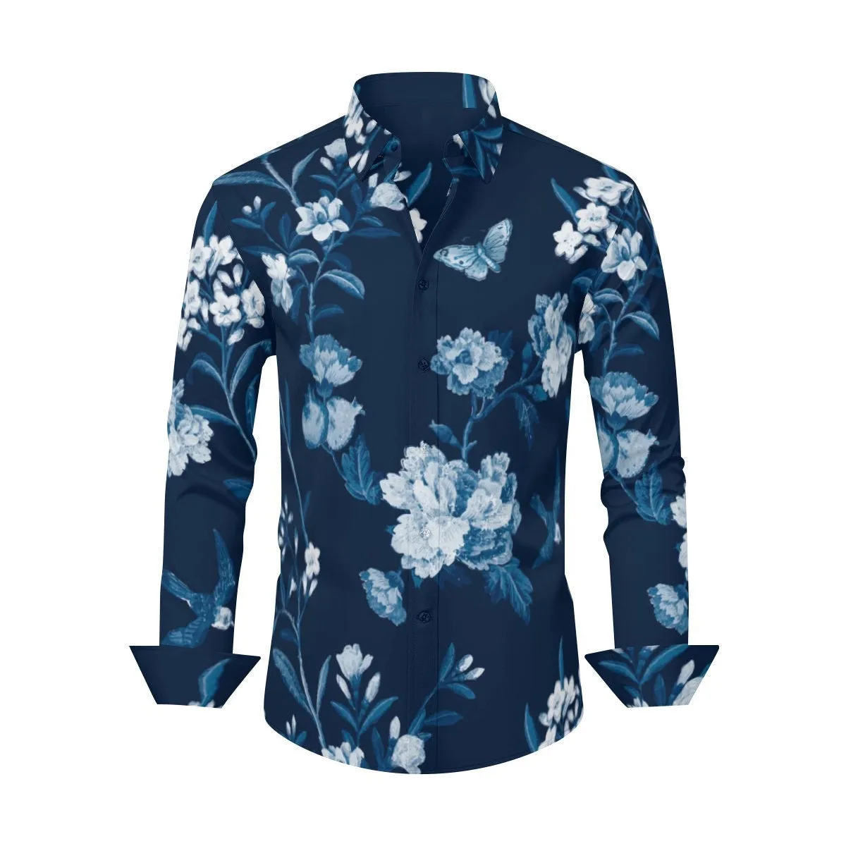 Floral Shirt Men, Navy Blue Shirt, Abstract Floral Shirt, Dark Blue Dress Shirt, Men's Dress Shirt, Romantic Shirt Men, Elegant Shirt Men