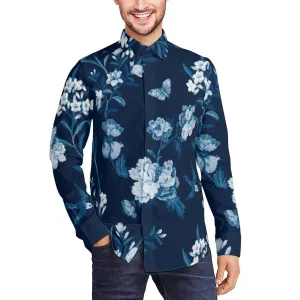 Floral Shirt Men, Navy Blue Shirt, Abstract Floral Shirt, Dark Blue Dress Shirt, Men's Dress Shirt, Romantic Shirt Men, Elegant Shirt Men