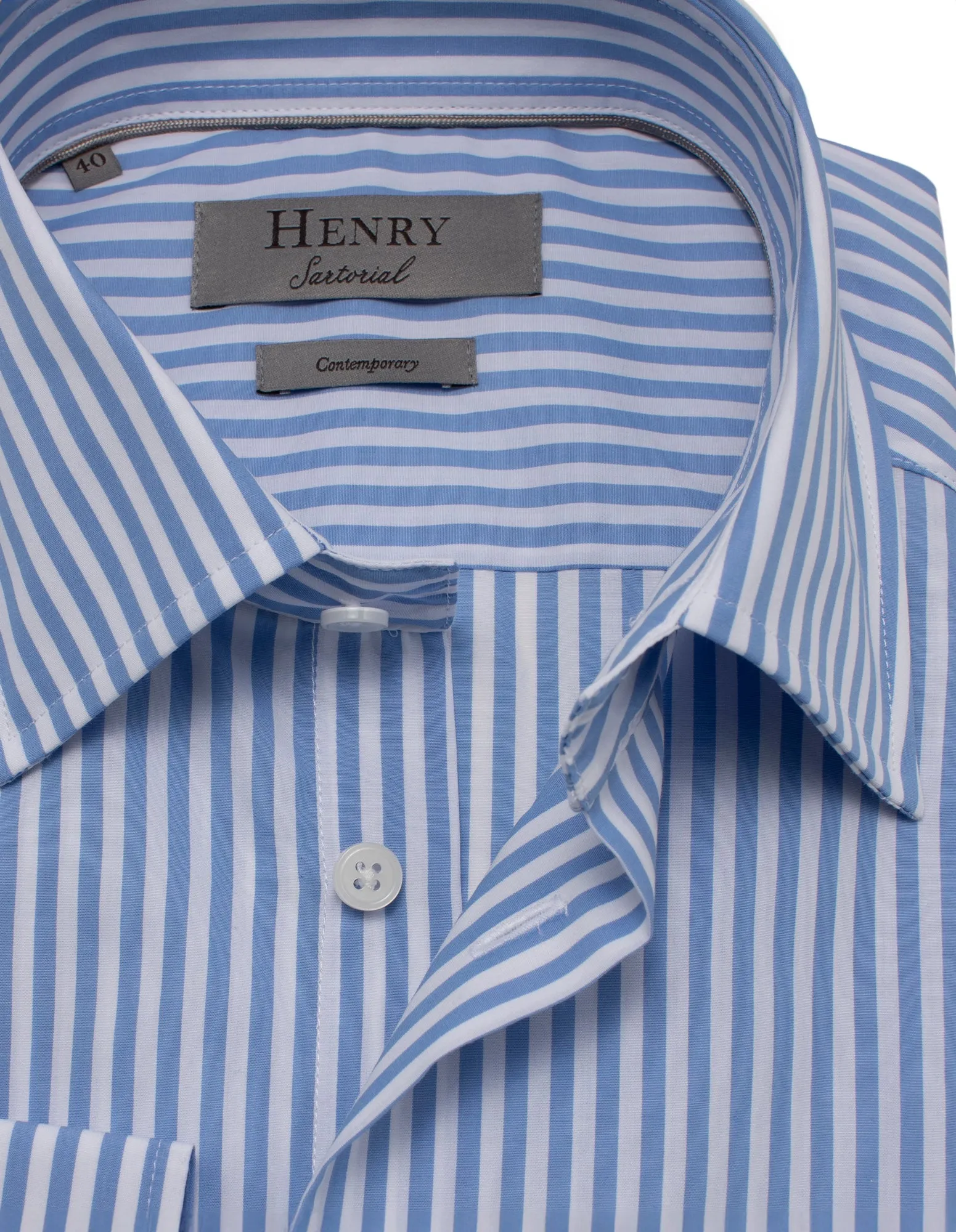 HENRY SARTORIAL Contemporary Fit Stripe Shirt NAVY/WHITE