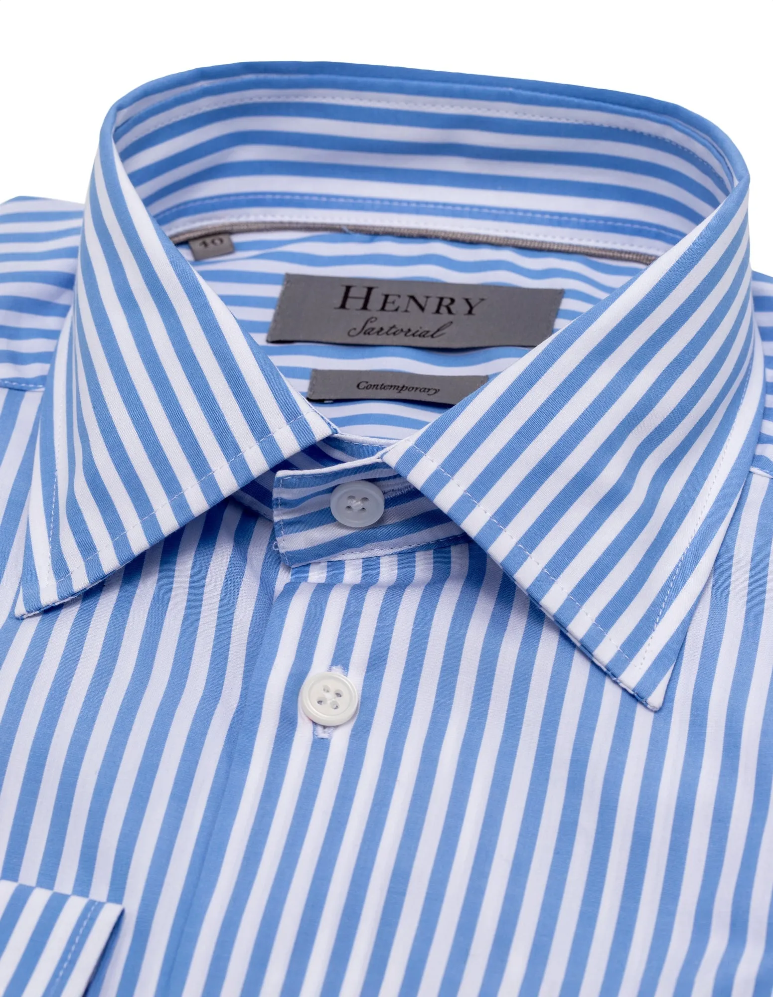HENRY SARTORIAL Contemporary Fit Stripe Shirt NAVY/WHITE