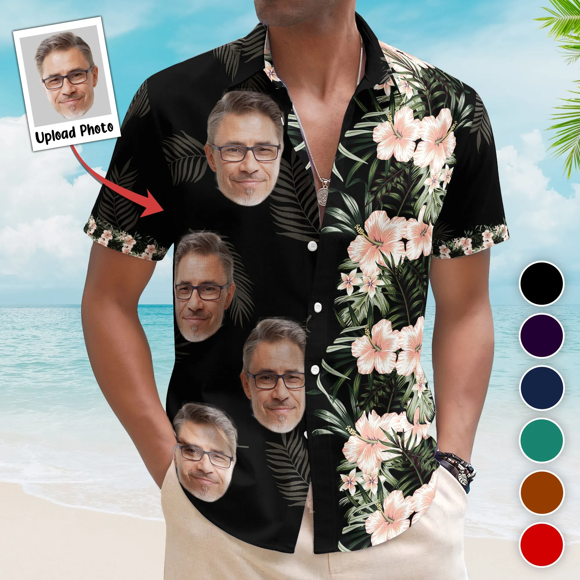 Hibiscus Tropical Line Vintage Funny Face Aloha Shirts - Custom Photo Hawaiian Shirts