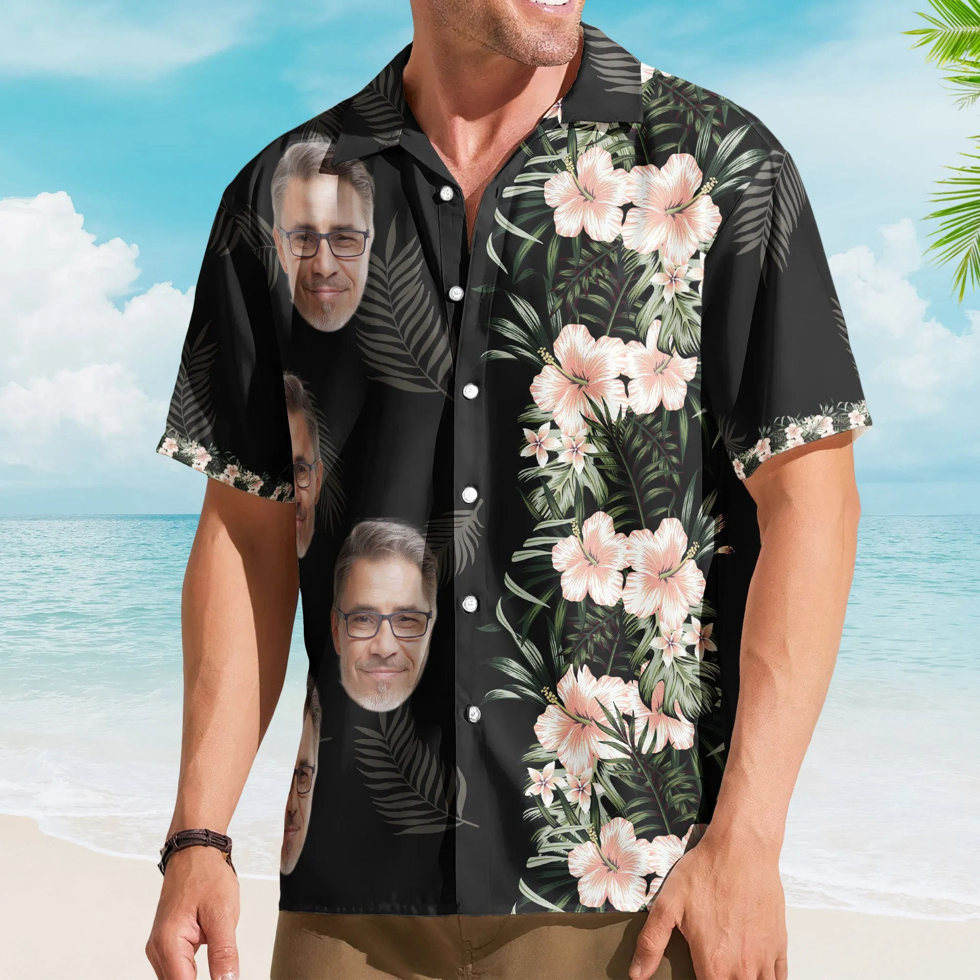 Hibiscus Tropical Line Vintage Funny Face Aloha Shirts - Custom Photo Hawaiian Shirts