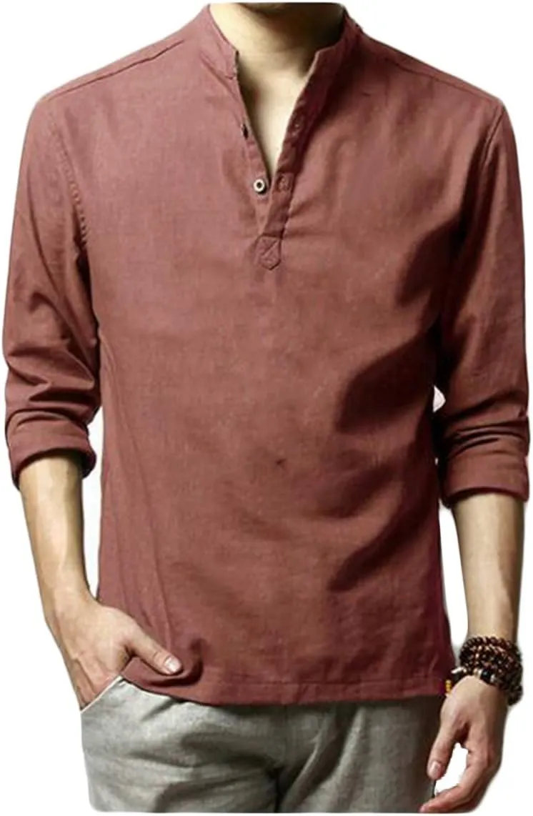 Hoerev Men Casual Long Sleeve Linen Slim Fit Shirts Beach Shirts